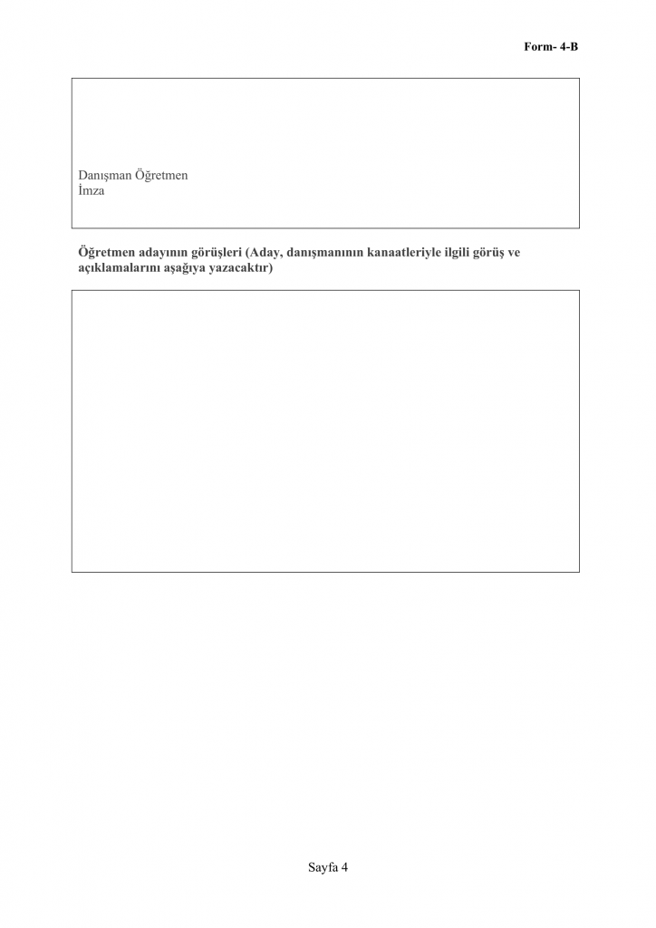 Form 4-B Aday Öğretmen Öğretmenlik Uygulaması Ders İçi Gözlem Genel Değerlendirme Formu